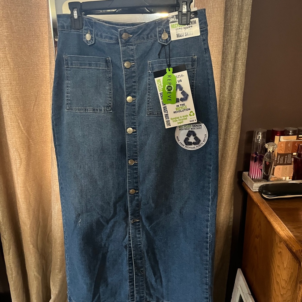 Denim Button-Front Cute high waist maxi skirt